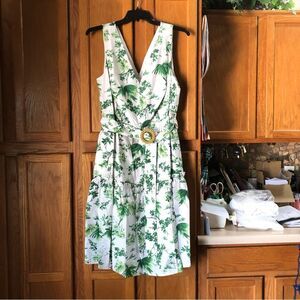 NWT Vince Camuto V-Neck Printed Belted Cotton Tiered MIDI Dress Plus Size 16W